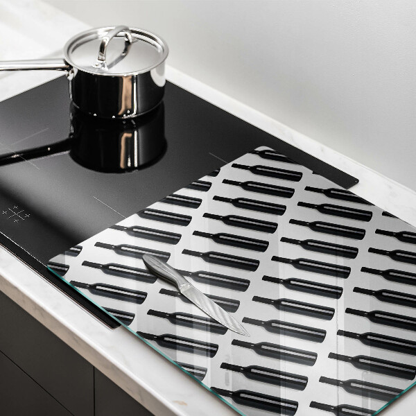 Tűzhelyvédő üveglap Fekete borosüvegek