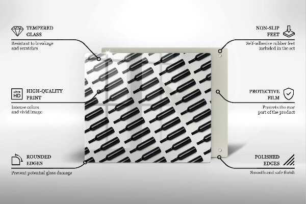 Tűzhelyvédő üveglap Fekete borosüvegek