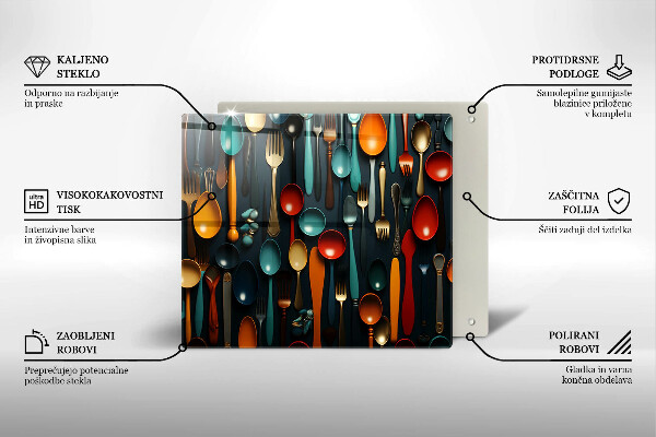 Tűzhelyvédő üveglap Színes kanalak és villák