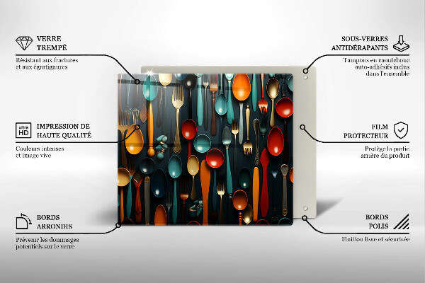 Tűzhelyvédő üveglap Színes kanalak és villák