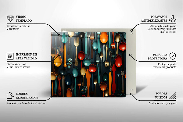 Tűzhelyvédő üveglap Színes kanalak és villák