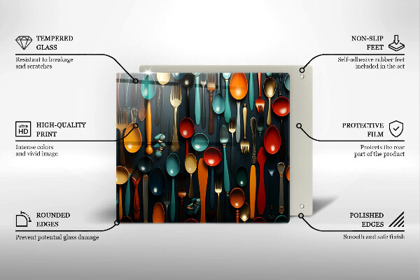 Tűzhelyvédő üveglap Színes kanalak és villák