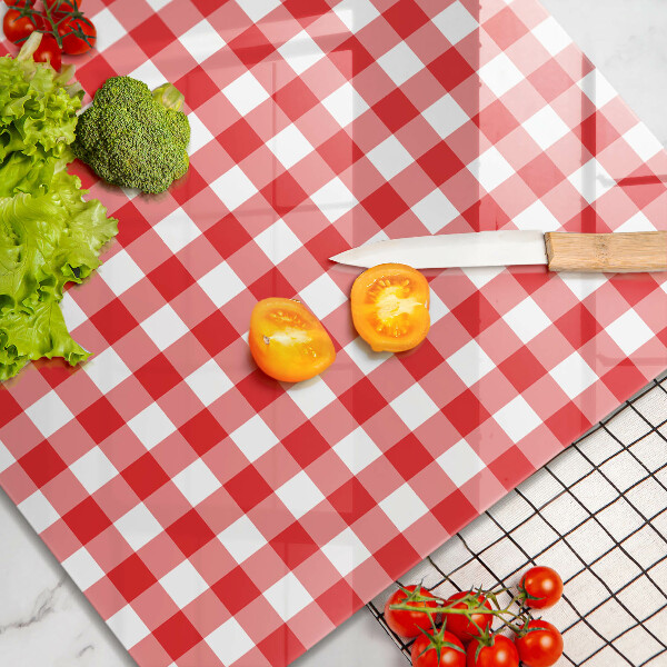 Tűzhelyvédő üveglap Piros-fehér kockás minta