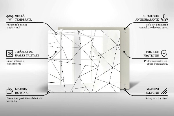 Tűzhelyvédő üveglap Fehér háromszögek