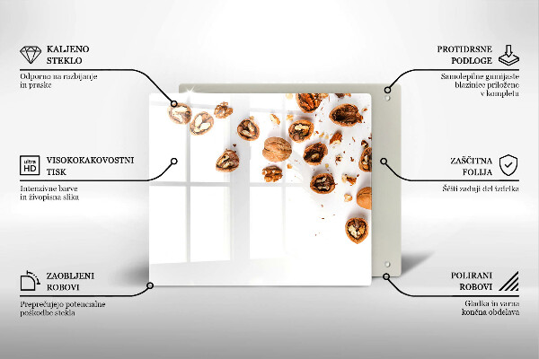 Tűzhelyvédő üveglap Dió fehér alapon