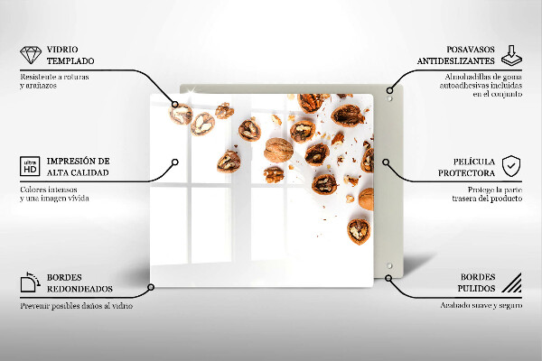 Tűzhelyvédő üveglap Dió fehér alapon