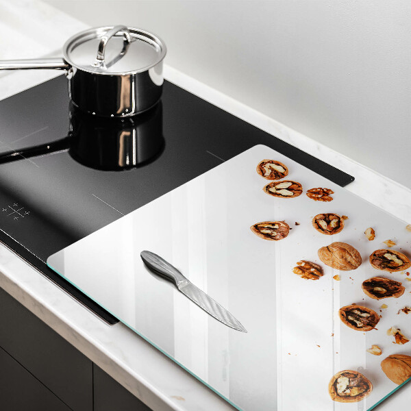 Tűzhelyvédő üveglap Dió fehér alapon