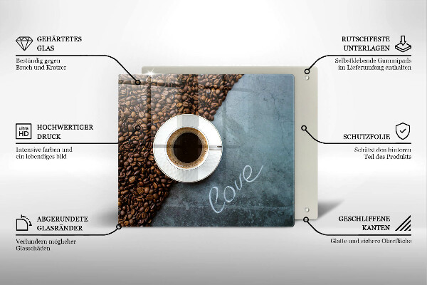 Tűzhelyvédő üveglap Kávébab és csésze