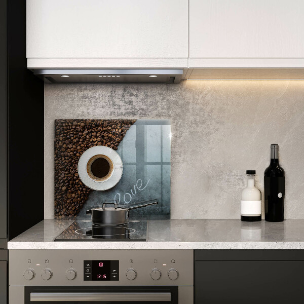 Tűzhelyvédő üveglap Kávébab és csésze