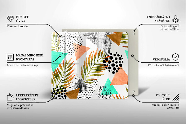 Tűzhelyvédő üveglap Boho levelek minta