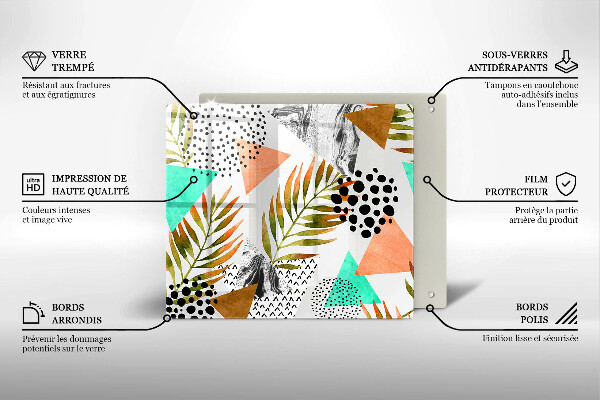 Tűzhelyvédő üveglap Boho levelek minta