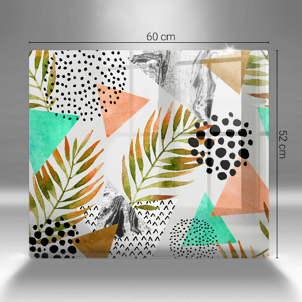 Tűzhelyvédő üveglap Boho levelek minta