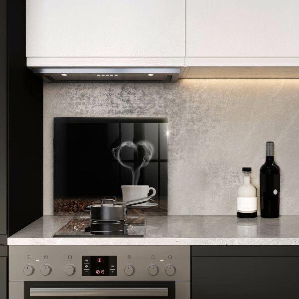 Tűzhelyvédő üveglap Kávéscsésze szív