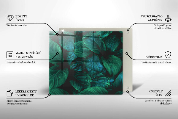 Tűzhelyvédő üveglap Dzsungel levelei