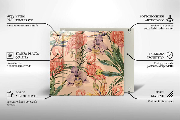 Tűzhelyvédő üveglap Flamingók illusztráció