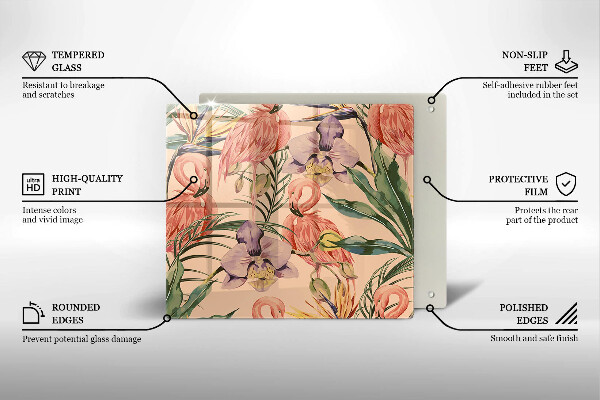 Tűzhelyvédő üveglap Flamingók illusztráció