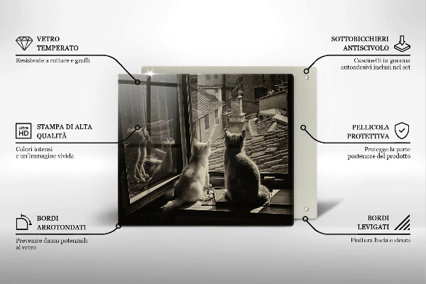 Tűzhelyvédő üveglap Macskák város és ablak