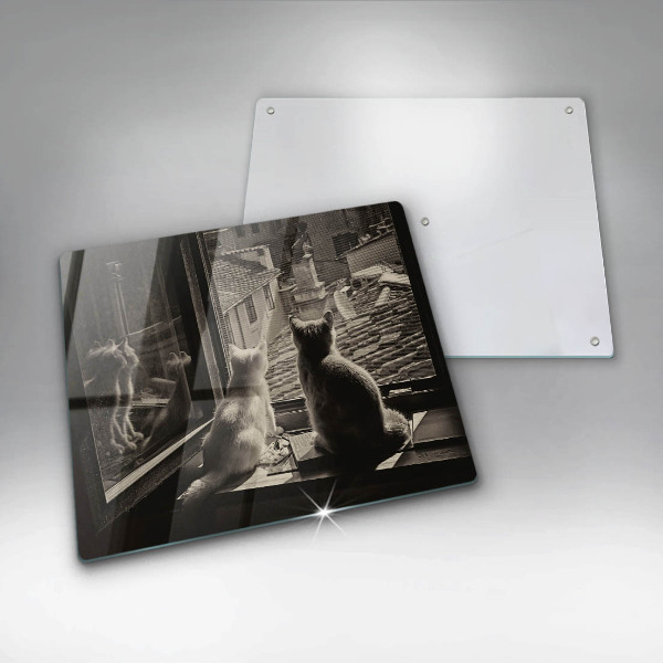 Tűzhelyvédő üveglap Macskák város és ablak