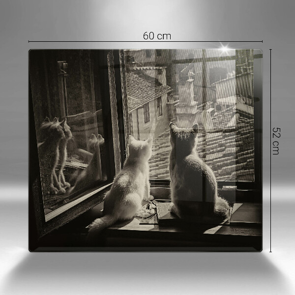 Tűzhelyvédő üveglap Macskák város és ablak