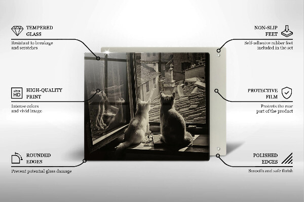 Tűzhelyvédő üveglap Macskák város és ablak