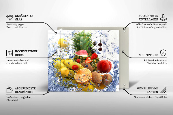 Tűzhelyvédő üveglap Lédús gyümölcs és víz