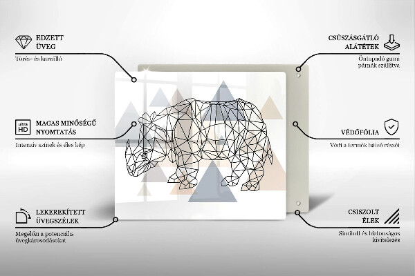 Tűzhelyvédő üveglap Line art orrszarvú