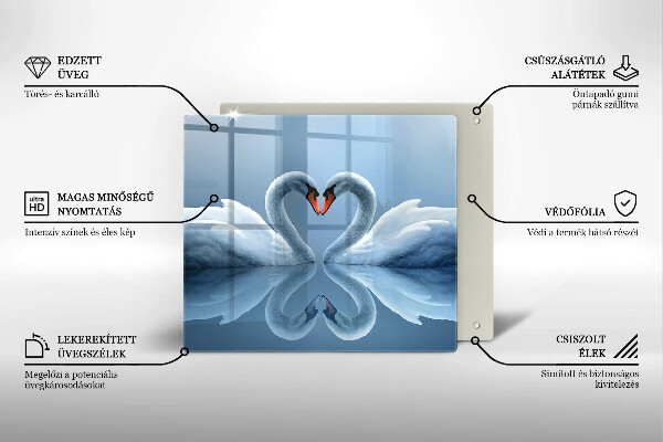 Tűzhelyvédő üveglap Két hattyúszív