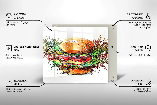 Tűzhelyvédő üveglap Hamburger rajz