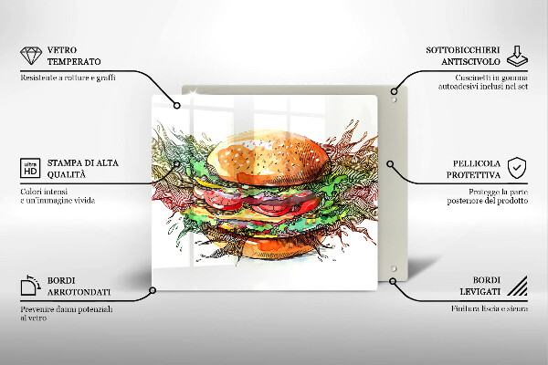 Tűzhelyvédő üveglap Hamburger rajz