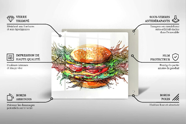 Tűzhelyvédő üveglap Hamburger rajz