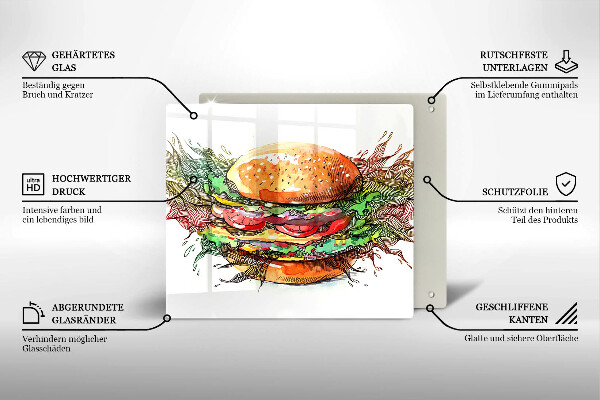 Tűzhelyvédő üveglap Hamburger rajz