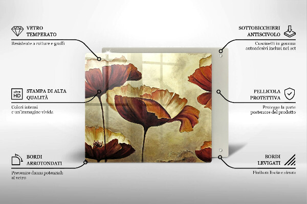 Tűzhelyvédő üveglap Festett boho virágok