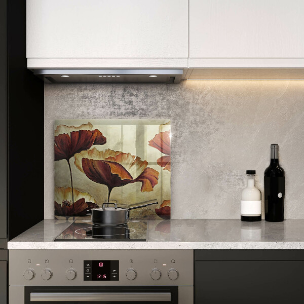 Tűzhelyvédő üveglap Festett boho virágok