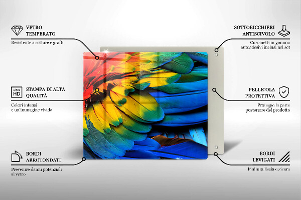 Tűzhelyvédő üveglap Színes papagáj toll