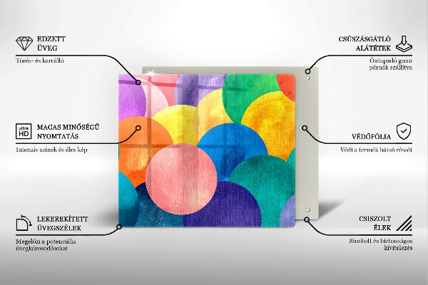 Tűzhelyvédő üveglap Színes körök