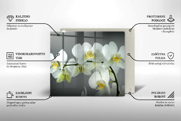 Tűzhelyvédő üveglap Fehér orchidea virágok