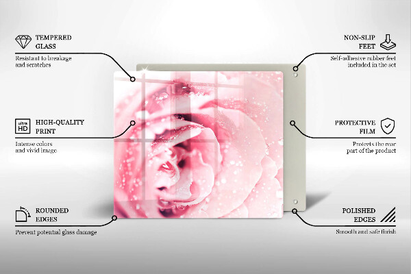 Tűzhelyvédő üveglap Harmatcseppek és rózsavirág