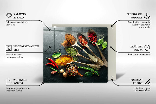 Tűzhelyvédő üveglap Konyhai kanál fűszerek
