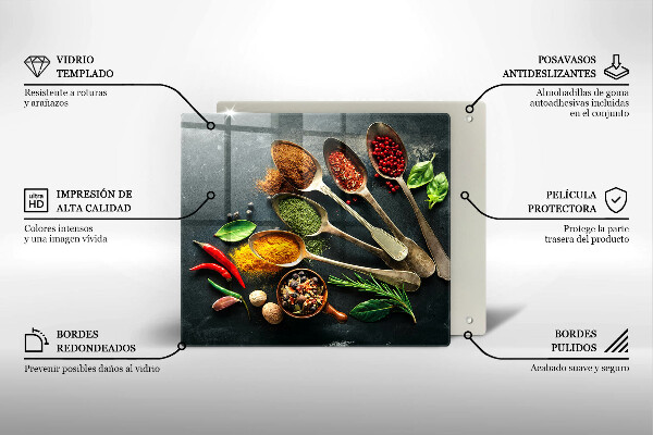 Tűzhelyvédő üveglap Konyhai kanál fűszerek