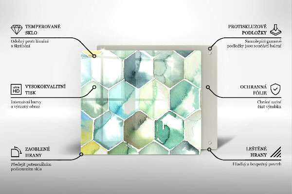 Tűzhelyvédő üveglap Akvarell hatszögek