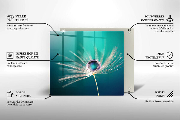 Tűzhelyvédő üveglap Harmat a pitypangon