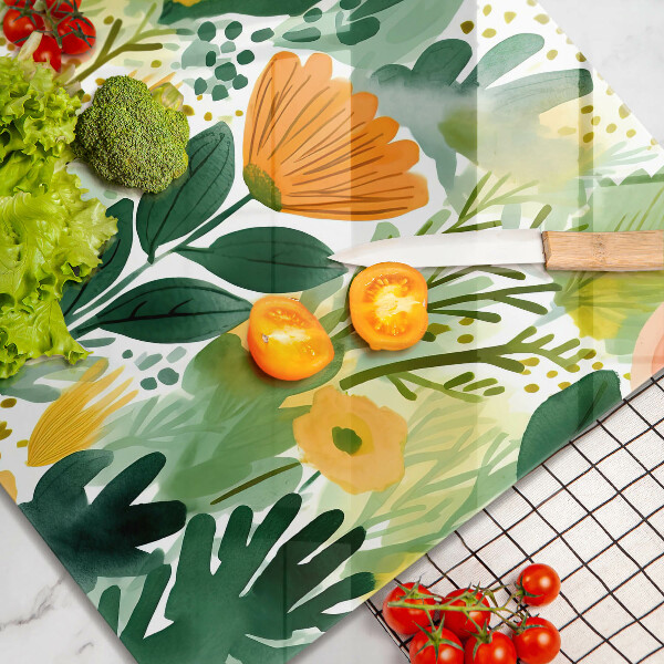 Tűzhelyvédő üveglap Festett virágok