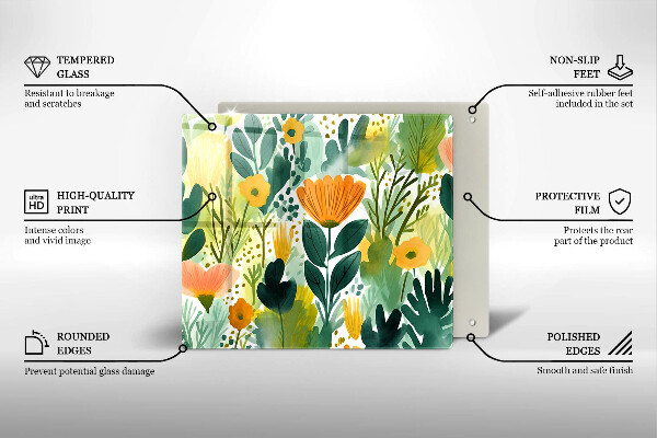 Tűzhelyvédő üveglap Festett virágok