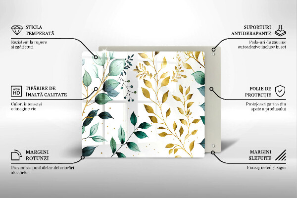 Tűzhelyvédő üveglap Zöld és arany levelek