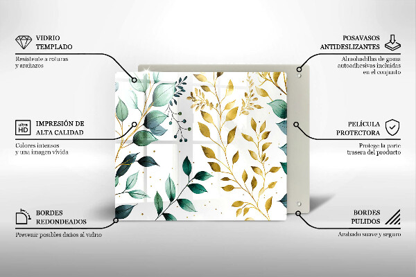 Tűzhelyvédő üveglap Zöld és arany levelek