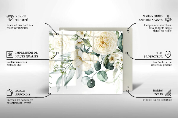 Tűzhelyvédő üveglap Akvarell virágok