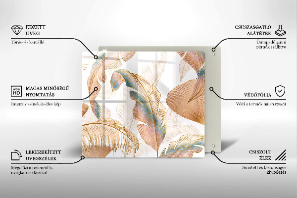 Tűzhelyvédő üveglap Boho tollak és levelek