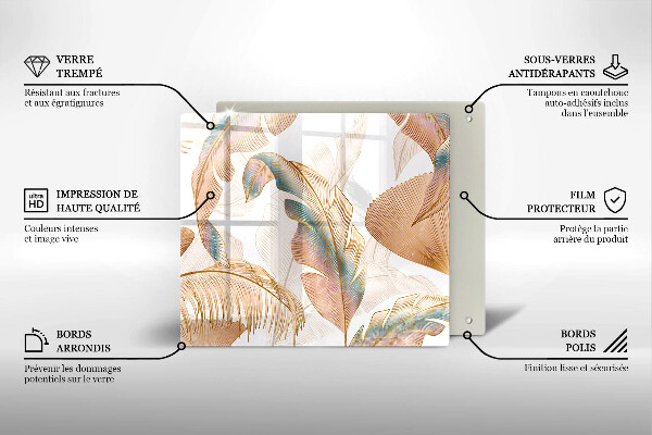 Tűzhelyvédő üveglap Boho tollak és levelek