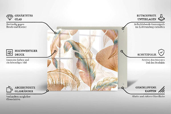 Tűzhelyvédő üveglap Boho tollak és levelek