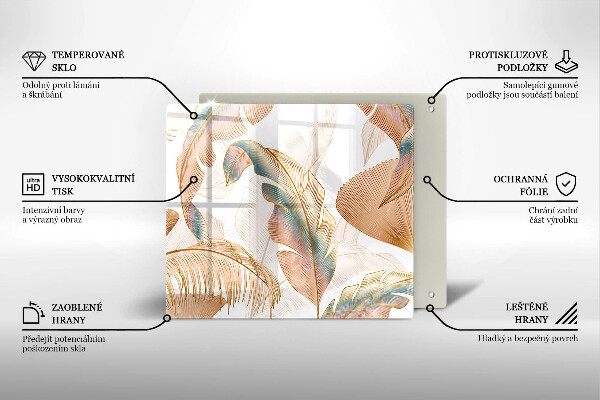 Tűzhelyvédő üveglap Boho tollak és levelek